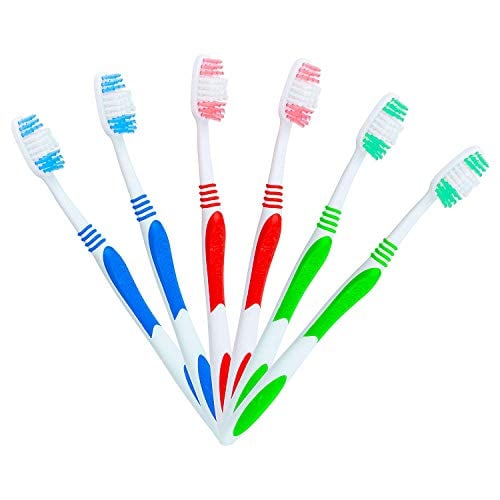 Book Cover 100 Bulk Toothbrushes Individually Wrapped-Manual Disposable Travel Toothbrush Set for Adults Or Kids Large Head Medium Soft Multi-Color Individually Packaged Tooth Brush. Travel Toiletries.