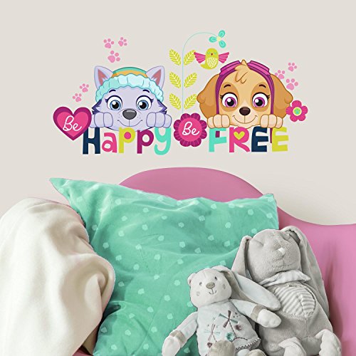 Book Cover RoomMates Paw Patrol Skye and Everest Be Happy Quote Peel and Stick Wall Decals
