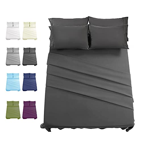 Book Cover EASELAND Bed Sheet Set - Queen Size Sheets 6 Pieces Bedding Sheet & Pillowcases Sets, Brushed Microfiber Sheet with Deep Pocket Fits 8 to 16 Inch(Queen,Dark Grey)