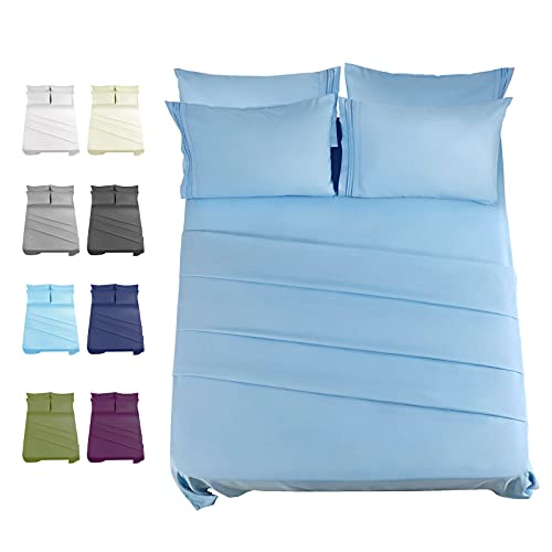 Book Cover EASELAND Bed Sheet Set - King Size Sheets 6 Pieces Bedding Sheet & Pillowcases Sets, Brushed Microfiber Sheet with Deep Pocket Fits 8 to 16 Inch(King,Blue)