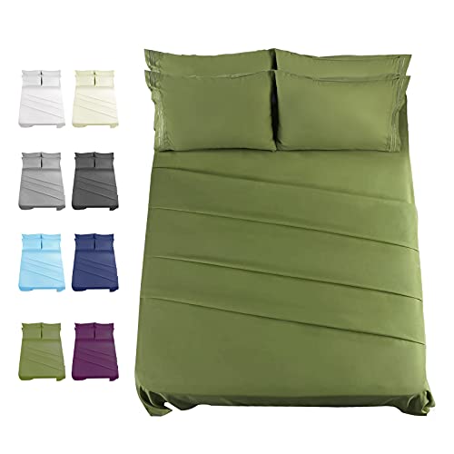 Book Cover EASELAND Bed Sheet Set - Queen Size Sheets 6 Pieces Bedding Sheet & Pillowcases Sets, Brushed Microfiber Sheet with Deep Pocket Fits 8 to 16 Inch(Queen,Green)