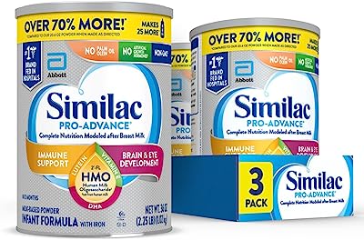 Book Cover Similac Pro-AdvanceÂ®* Infant Formula with Iron, 3 Count, with 2â€™-FL HMO for Immune Support, Non-GMO, Baby Formula Powder, 36-Ounce Cans