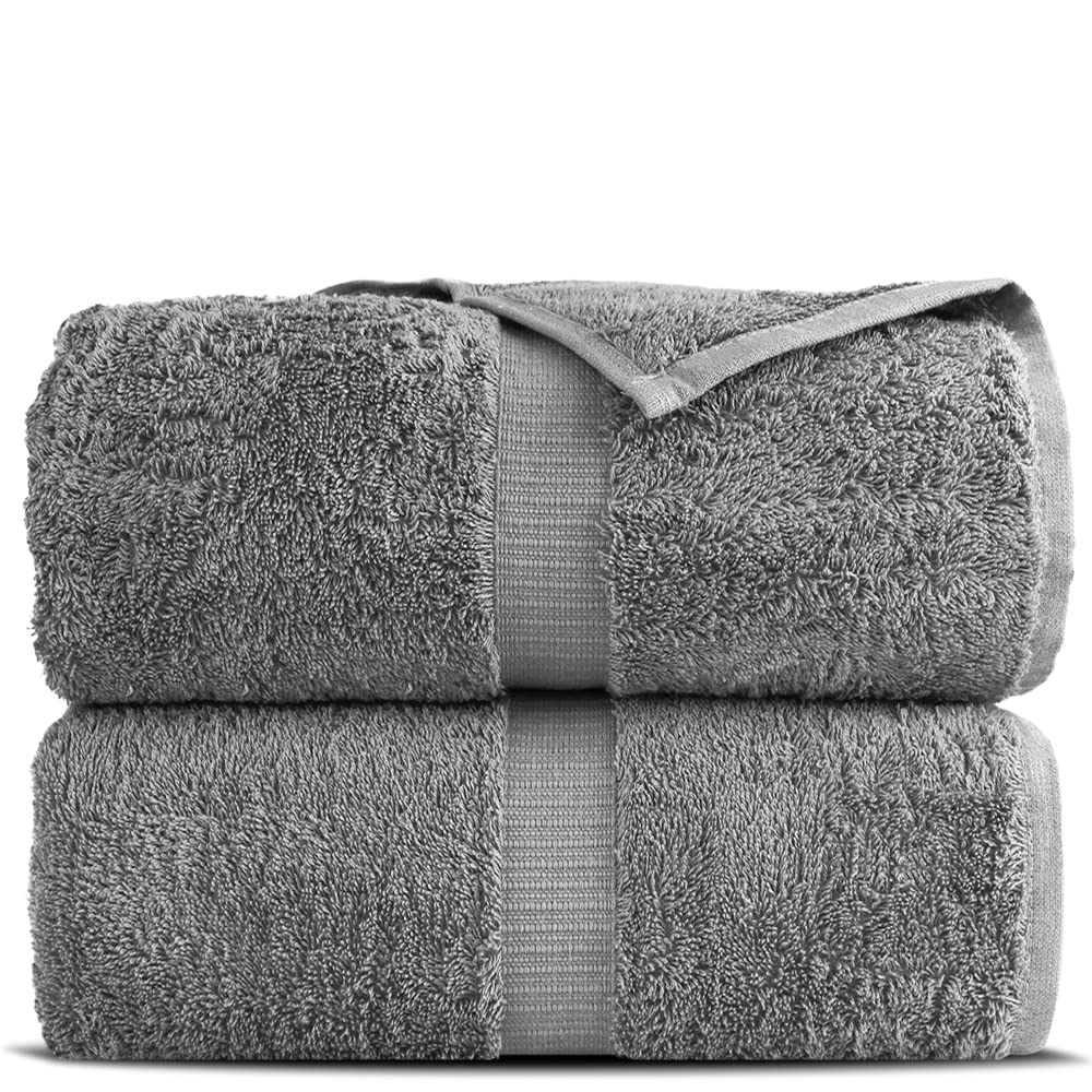 Book Cover Towel Bazaar Premium Turkish Cotton Super Soft and Absorbent Towels (2-Piece Bath Sheet Towel, Gray) Gray 2-Piece 35'' x 70'' Bath Sheet Towels
