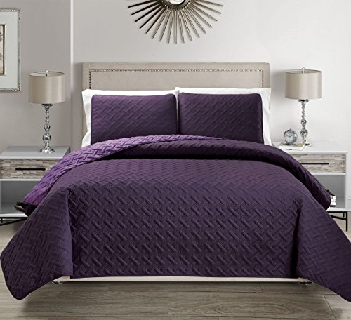 Book Cover Embossed Purple Reversible Bedspread/Quilt Set Cal King