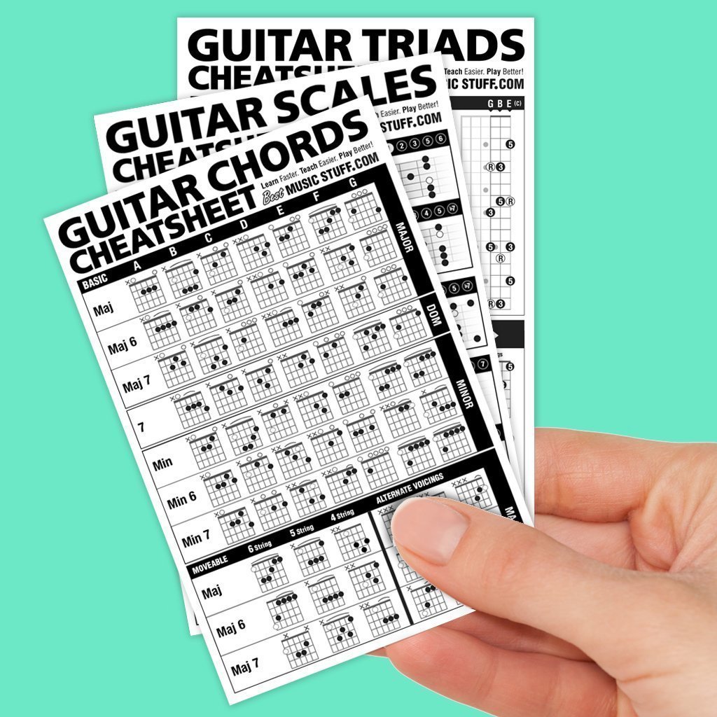 Guitar Cheatsheets Bundle (Chords, Scales, and Triads Cheatsheet • Laminated Pocket Reference (SMALL - 4-in x 6-in)