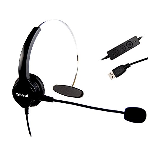 TRIPROC Monaural USB VoIP Headset for Computer Internet Calls VoIP Communication Skype Webinar Softphone Call Center with Noise Cancelling Microphone and Volume Adjuster