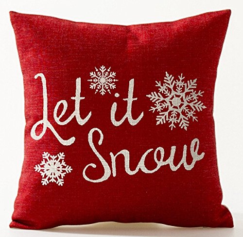 Book Cover Queen's designer Season's Blessing Various Snowflakes Let It Snow Red Background Merry Cotton Linen Decorative Throw Pillow Case Cushion Cover Square 18