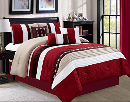 Book Cover Luxury 7 Piece Bed in Bag Comforter Set - Oversized (King, Burgundy)