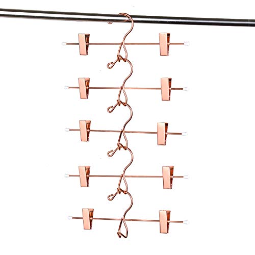Amber Home 12" Add-on Rose Gold Copper Metal Pant Hangers 5 Pack, Multi Stackable Add on Hangers with 2-Adjustable Clips, Space Saving for Clothes Skirt Trousers Jeans Slacks ( Copper Color, 5 Pack)