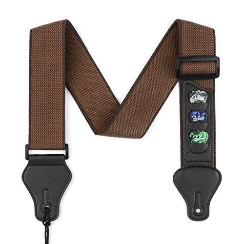 Book Cover BestSounds Guitar Strap with 3 Pick Holders 100% Soft Cotton Strap For Bass Electric & Acoustic Guitars (Coffee)