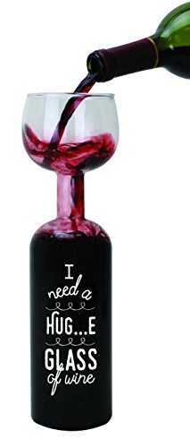 Book Cover BigMouth Inc. Wine Bottle Glass - “I Need a Hug...e Glass of Wine”, Large Wine Glass, 750 ml