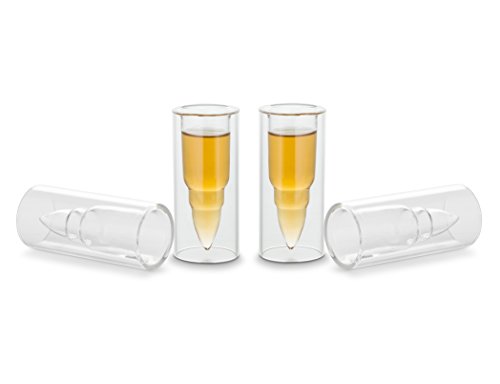 Decodyne Bullet Shaped Shot Glasses - Dual Layered Glass - Ideal for Bachelor Party Gifts - Perfect as Stocking Stuffers (Set of 4)