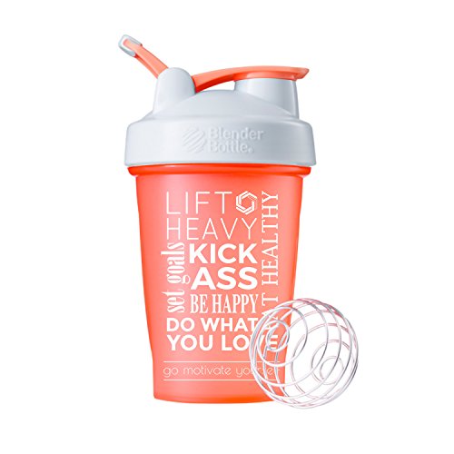 Motivational Quote on Blender Bottle Brand Shaker Bottle, 20 or 28 ounce capacity, Fitness Gift, Includes BlenderBall Whisk, Dishwasher Safe (Do What You Love - 20oz - Coral)