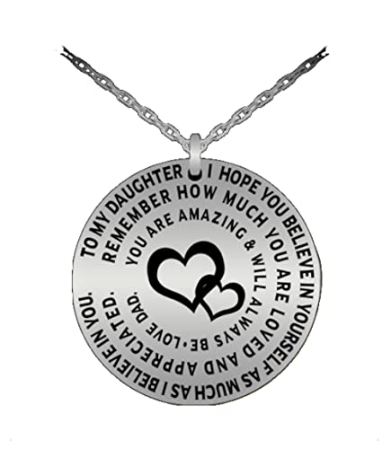 Father Daughter Pendant - Personal Gift Charm Necklace From Dad To Girl - Love Engraved Dedication - Silver Color