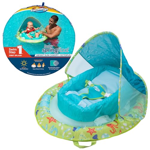 SwimWays Infant Baby Spring Float with Adjustable Sun Canopy - Green