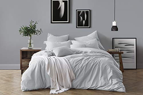 Book Cover Swift Home 100% Cotton Washed Yarn Dyed Chambray Duvet Cover & Sham Bedding Set, Ultra-Soft Luxury & Natural Wrinkled Look â€“ Twin/Twin XL, Pale Blue
