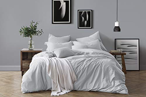 Swift Home 100% Cotton Washed Yarn Dyed Chambray Duvet Cover & Sham Bedding Set, Ultra-Soft Luxury & Natural Wrinkled Look â€“ Twin/Twin XL, Pale Blue