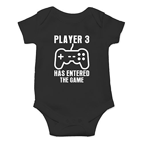 Crazy Bros Tees Player 3 Has Entered The Game - Gamer Baby Funny Cute Novelty Infant One-piece Baby Bodysuit (6 Months, Black)