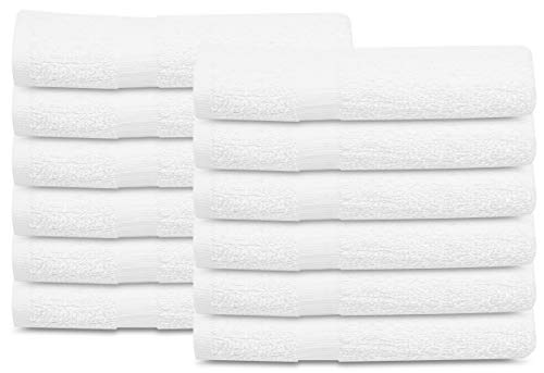Book Cover 12 Pcs New White (20x40 Inches) Cotton Blend Terry Bath Towels Salon/Gym Towels Light Weight Fast Drying