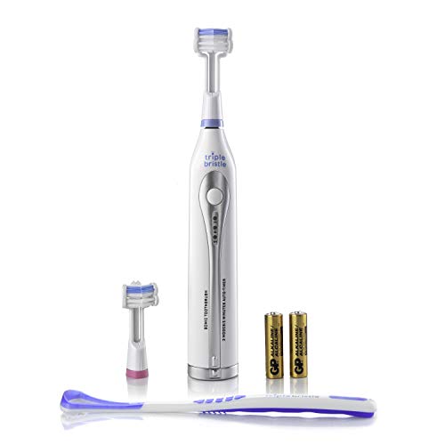 Book Cover Triple Bristle GO | Portable AA Battery Sonic Toothbrush for Travel | Three Brush Modes | Soft Nylon Bristles - Great for Autistic & Special Needs Adults and Kids | Triple Bristle GO