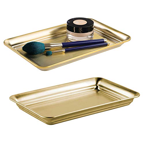 MetroDecor mDesign Vanity Storage Tray for Brushes, Perfume and Cosmetics - Pack of 2, Soft Brass