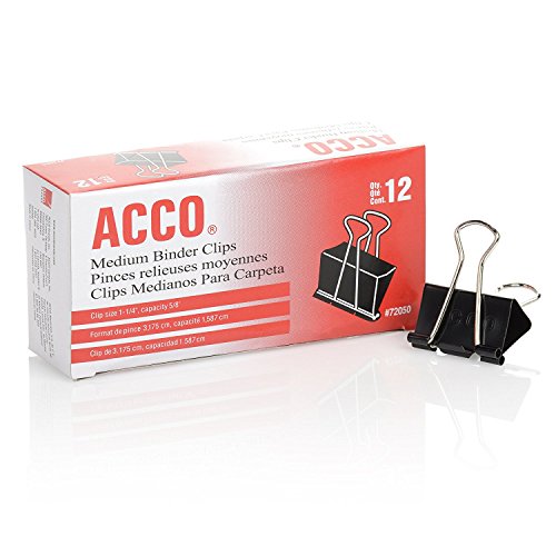 Book Cover ACCO Binder Clips, Medium, 1 Case, 10 Packs/Case, 2 Boxes/Pack, 12 Clips/Box (A7072062CS)