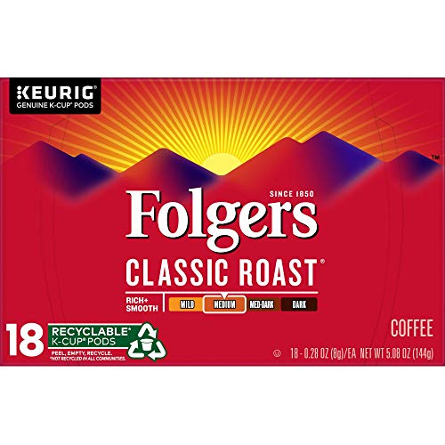Book Cover Folgers Classic Roast, Medium Roast Coffee, K Cup Pods for Keurig K Cup Brewers, 72 Count