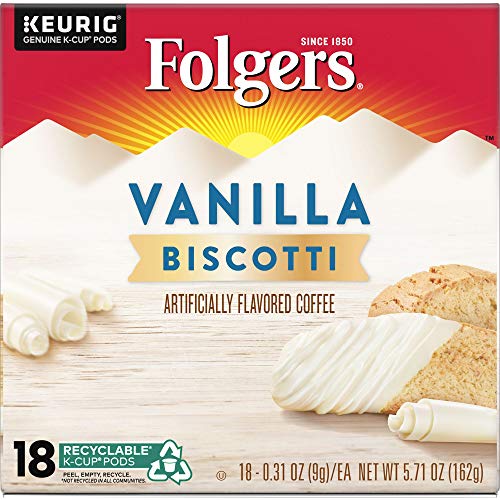 Book Cover Folgers Vanilla Biscotti Flavored Coffee, K Cup Pods for Keurig K Cup Brewers, 18-Count (Pack of 4)