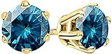 Houston Diamond District 1/2 to 4 Carat Round Blue Diamond Stud Earrings For Women 6 Prong Screw Back 14K Yellow Gold 4 Carat