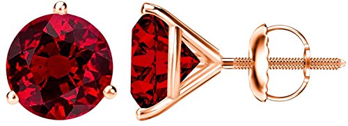 Houston Diamond District 1/2 to 4 Carat 3 Prong Screw Back Ruby Stud Earrings For Women 18K Rose Gold 4 Carat