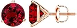 Houston Diamond District 1/2 to 4 Carat 3 Prong Screw Back Ruby Stud Earrings For Women 18K Rose Gold 4 Carat