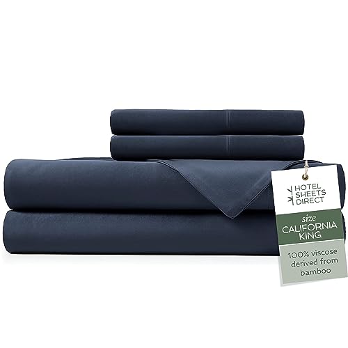 Hotel Sheets Direct 4 Piece Bed Sheet Set California King, 100% Viscose Derived from Bamboo Sheets Set with 2 Pillowcases, Cooling & Breathable Luxury Bedding, Moisture-Wicking & Silky Soft, Navy Blue