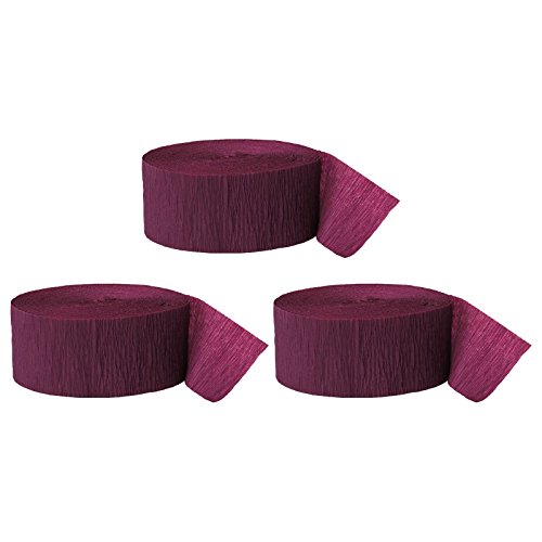 Andaz Press Crepe Paper Streamer Hanging Party Decorations Kit, 240-Feet, Burgundy Maroon, 1-Pack, 3-Rolls, Colored Wedding Baby Bridal Shower Birthday Supplies