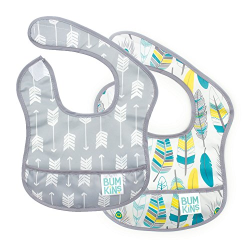 Bumkins Starter Bib, Baby Bib Infant, Waterproof, Washable, Stain and Odor Resistant, 3-9 Months, 2-Pack - Arrows & Feathers