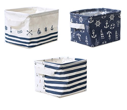 Lannu Nautical Fabric Storage Baskets Bins Cloth Collapsible Organizers Box Beach Anchor Nursery Toys Basket Shelves & Desks Pack 3