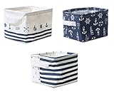 Lannu Nautical Fabric Storage Baskets Bins Cloth Collapsible Organizers Box Beach Anchor Nursery Toys Basket Shelves & Desks Pack 3