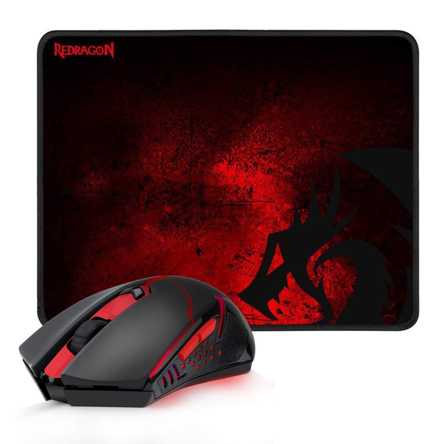 Book Cover Redragon M601-WL-BA Wireless Gaming Mouse and Mouse Pad Combo, Ergonomic MMO 6 Button Mouse, 2400 DPI, Red LED Backlit & Large Mouse Pad for Windows PC Gamer (Black Wireless Mouse & Mousepad Set)