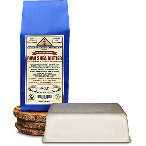 Organic Unrefined Raw AFRICAN IVORY WHITE SHEA BUTTER 1 LB (16 oz) BLOCK Best Price Highest Quality Bulk Grade A for Anti Aging, Base for DIY Body Butter, Beauty, Skin Moisturizer & Soap Making(Ghana)