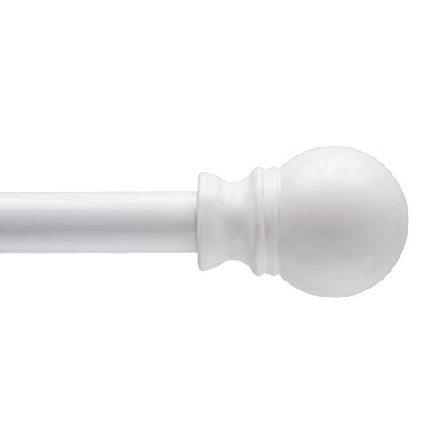 Kenney KN55250 Davenport Ball End Petite Café Decorative Window Curtain Rod, 28-48" Adjustable Length, White Finish, 1/2" Diameter Steel Tube