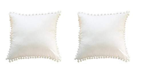 Book Cover Off White Ivory Euro Pillow Covers Cases Cotton with Pom Poms 26 x 26 Pack of 2 Meaning4