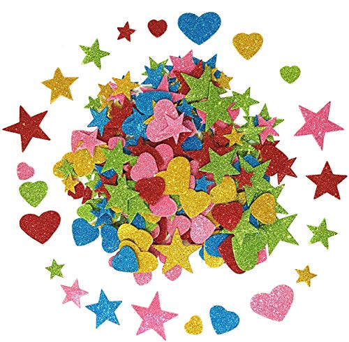 Foam Glitter Stickers Self Adhesive, Heart and Stars Shapes for Christmas, Kid's Arts Craft Supplies Greeting Cards Home Decoration (229 Pieces)