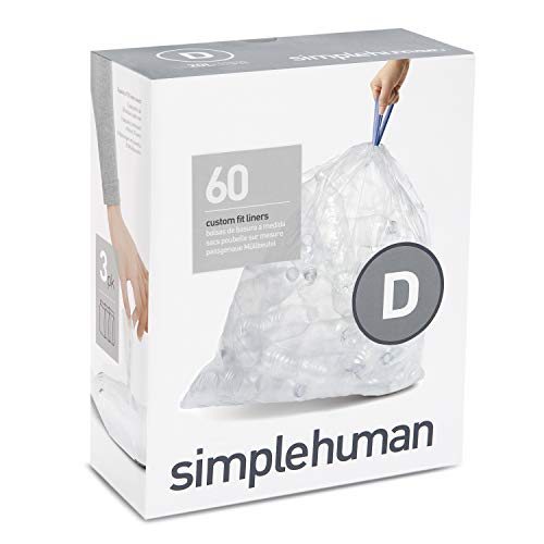 Book Cover simplehuman, Clear, Code D Custom Fit Drawstring Recycling Trash Bags, 20 Liter / 5.2 Gallon, 60 Count, Liners