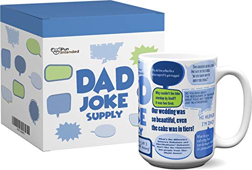 Funny Coffee Mug - Dad Joke Supply - 15 Oz with Beautiful Gift Box - Best as Gift for Father's Day, Birthdays, Christmas, from Daughter, Son, or Wife. Novelty, Porcelain