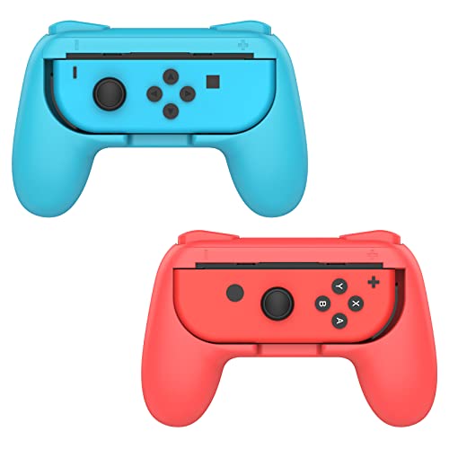 Book Cover MoKo Grip for Nintendo Switch OLED Model Joycon & Switch Joy-Con, [2-Pack] Ergonomic Hand Grip Controller Handle Kit Compatible with Nintendo Switch/Switch OLED 2021 Joy Cons Controllers, Red and Blue