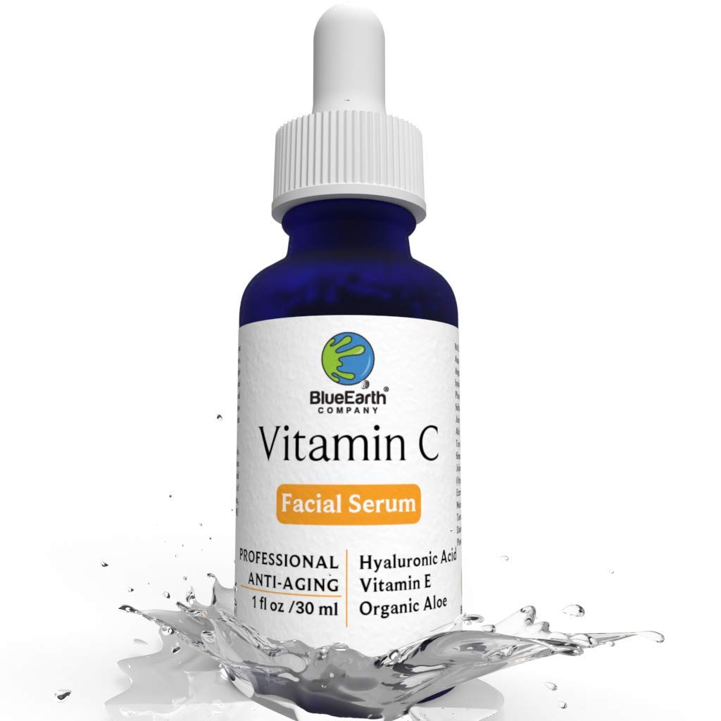 Book Cover Natural Vitamin C Serum Hyaluronic Acid - for face, skin, eyes - Antioxidant Cream - Vitamin E + Organic Aloe + MSM, Organic Ingredients, 1oz - BlueEarth Company