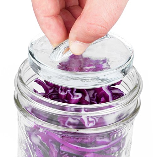 Glass Fermentation Weights with Innovative Handle (4 Pack) - Perfect for making Pickles, Sauerkraut and other fermented food - Fits ANY Wide Mouth Mason Jar
