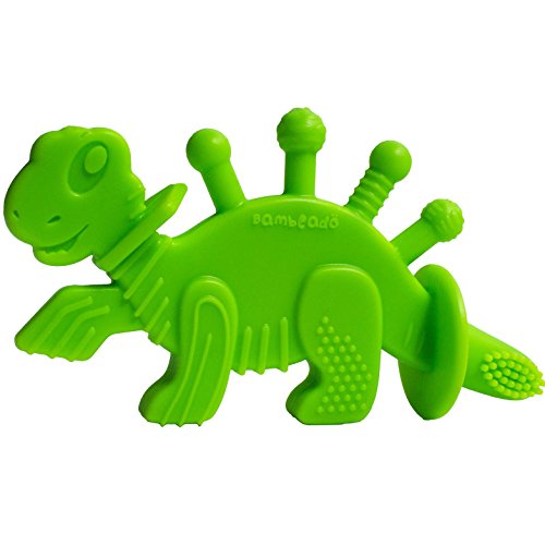 Book Cover Baby Teether Toy and Training Toothbrush: Dibly - The Dino-Sore-No-More Baby Teething Toy by Bambeado. Our BPA Free Teethers Help take The Stress Out of Teething Plus Make Learning to Brush Fun!
