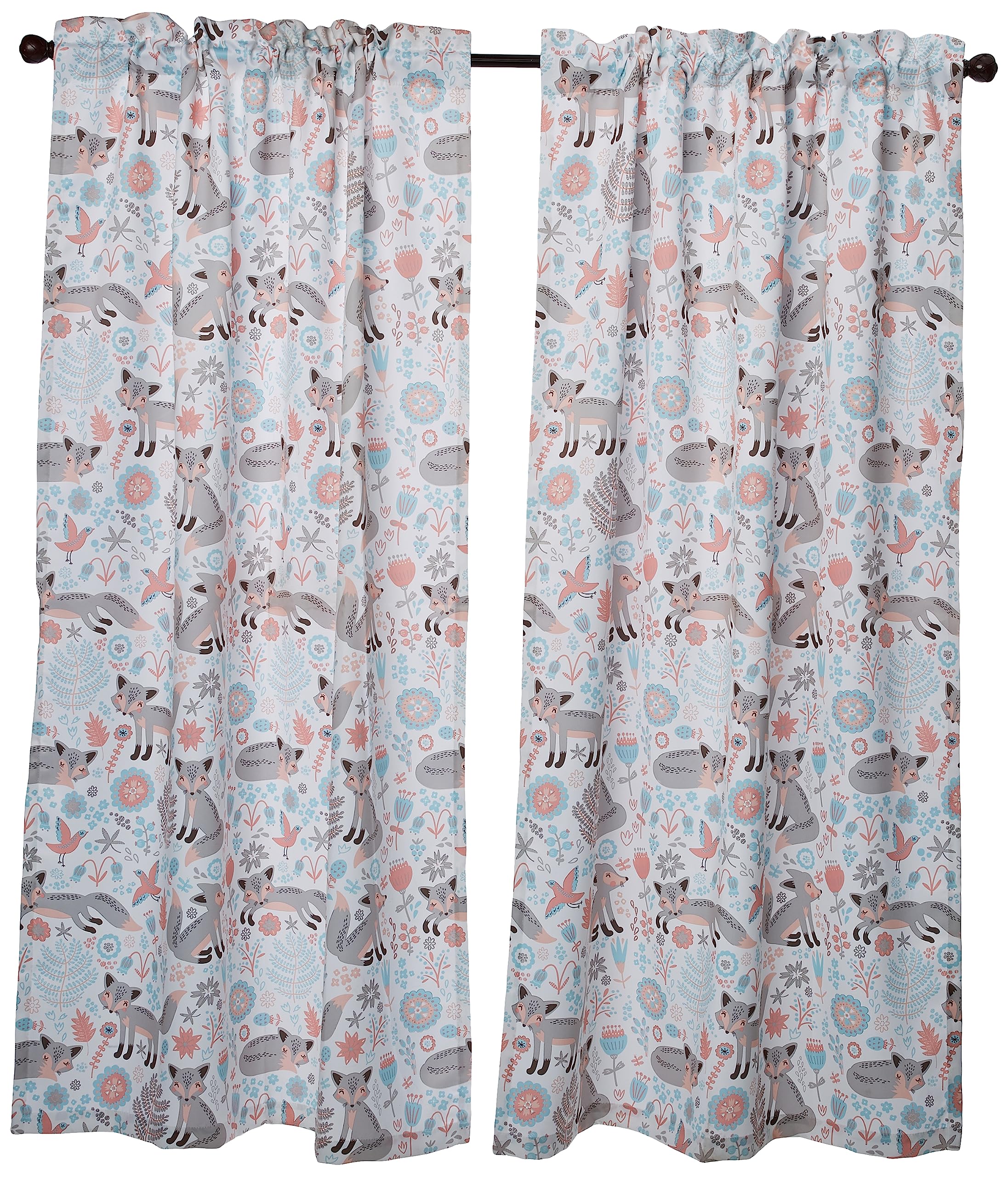 Book Cover Lush Decor Pixie Fox Curtains - Floral Animal Print Room Darkening Window Panel Set for Living, Dining, Bedroom (Pair), 84” x 52”, Gray and Pink Gray & Pink 52