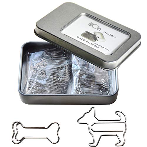 Dog and Dog Bone Shaped Paper Clips, Silver Bookmarks Cute Office Supplies for Women Men Coworkers, Office Gift for Dog Lovers, 30 Counts (1 Tin Pack)