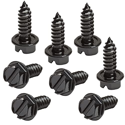 OttoSpeed Rustproof License Plate Screws for US Domestic Vehicles – Stainless Steel Bolts for Ford, Chevy, Dodge & Other US Brands (8-Pack, Black-Slotted)